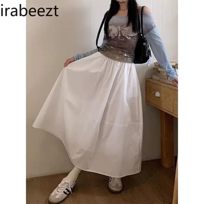 Jupe trapèze mi-longue en pur coton blanc pour femmes