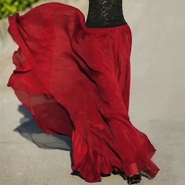 Robe de danse taille haute en mousseline de soie dorée pour femmes