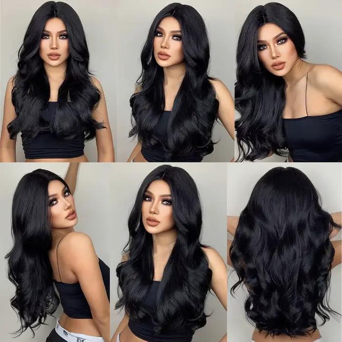 Perruques synthétiques bouclées noires longues pour femmes, perruques bouclées naturelles en Fiber résistante à la chaleur pour Cosplay quotidien