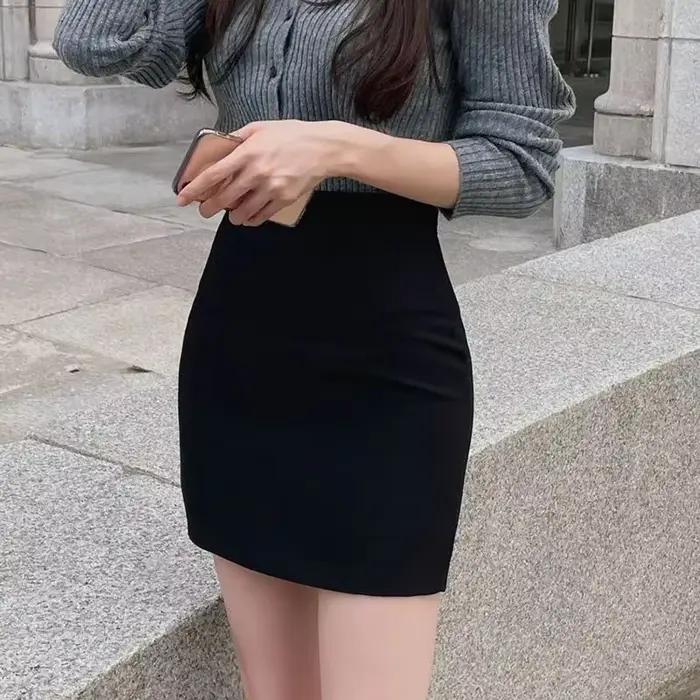 SMVP 2025 noir gris femmes Mini jupe mode coréenne taille haute OL bureau paquet hanche jupes dames solide Simple