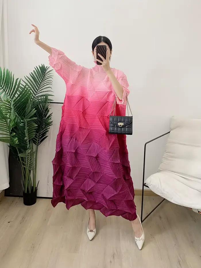 Robe plissée dégradée, nouvelle collection Printemps/Été 2026, jupe longue plissée diamant, vêtement féminin amincissant et élégant