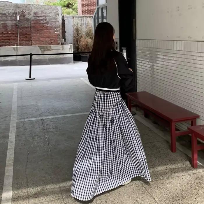 Jupe longue vintage à carreaux pour femme