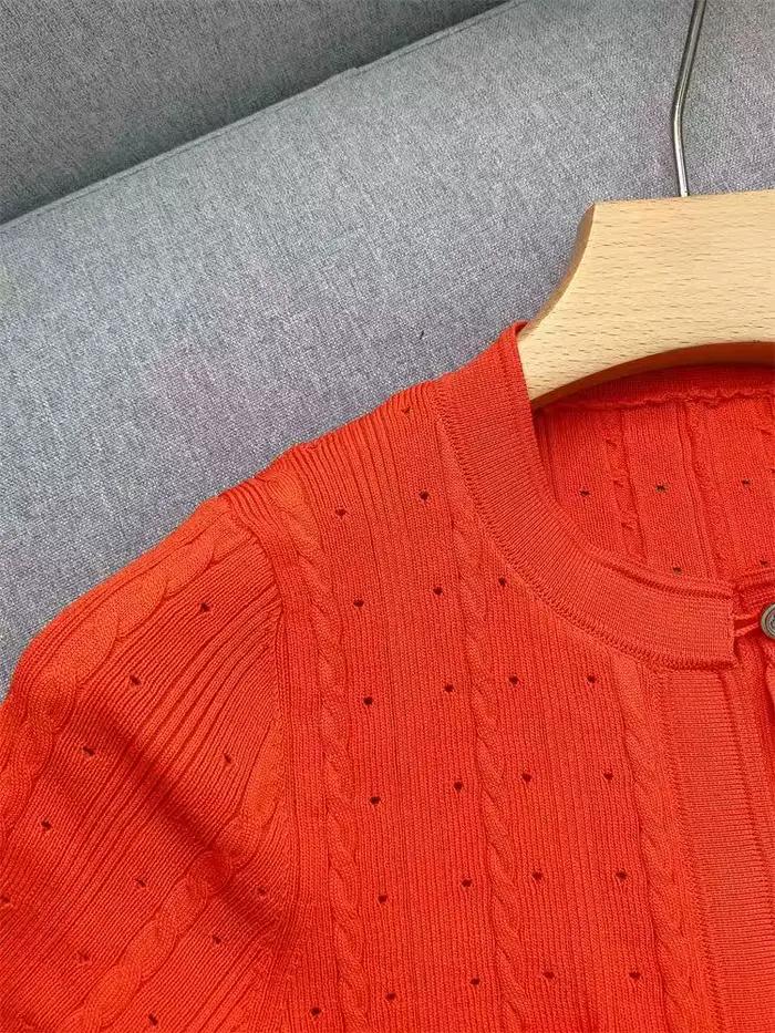 Robe longue tricotée Orange à simple boutonnage pour femmes, nouvelle mode printemps été 2021, col rond, élégante, Slim, manches courtes