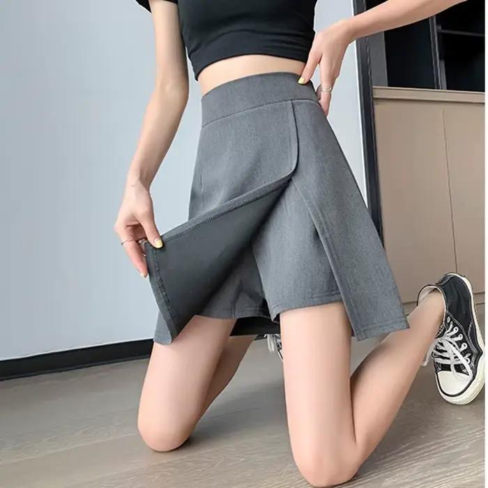 Jupe Courte Femme Grande Taille Noire Irrégulière Coupe Trapèze Sexy Fendue Moulante Mini