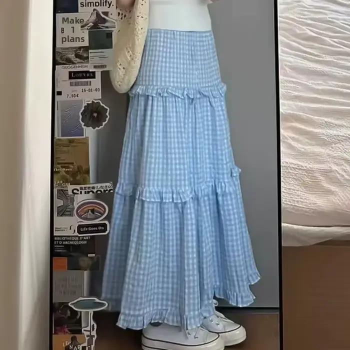 Jupe à carreaux bleue douce pour femmes