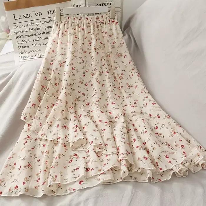 Jupes taille haute en mousseline de soie pour femmes, ourlet irrégulier, volants, chic, élégant, fleur, charmant, streetwear, loisirs, femme, assressenti, mode