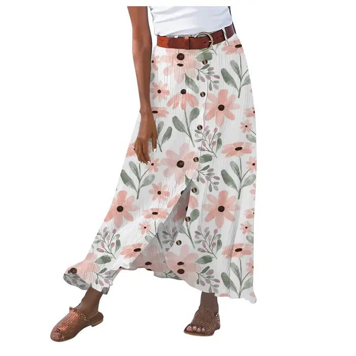 Jupe d'été en coton et lin pour femmes