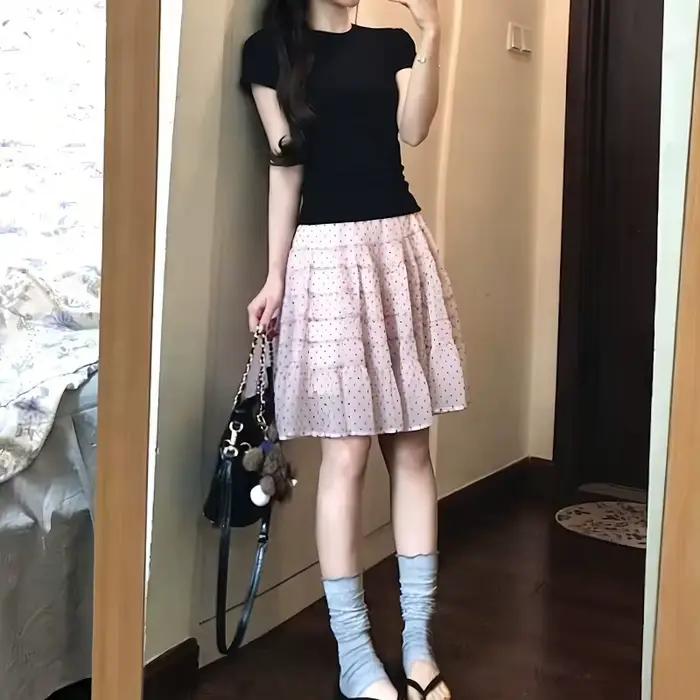 Jupe rose à pois en gaze pour femme