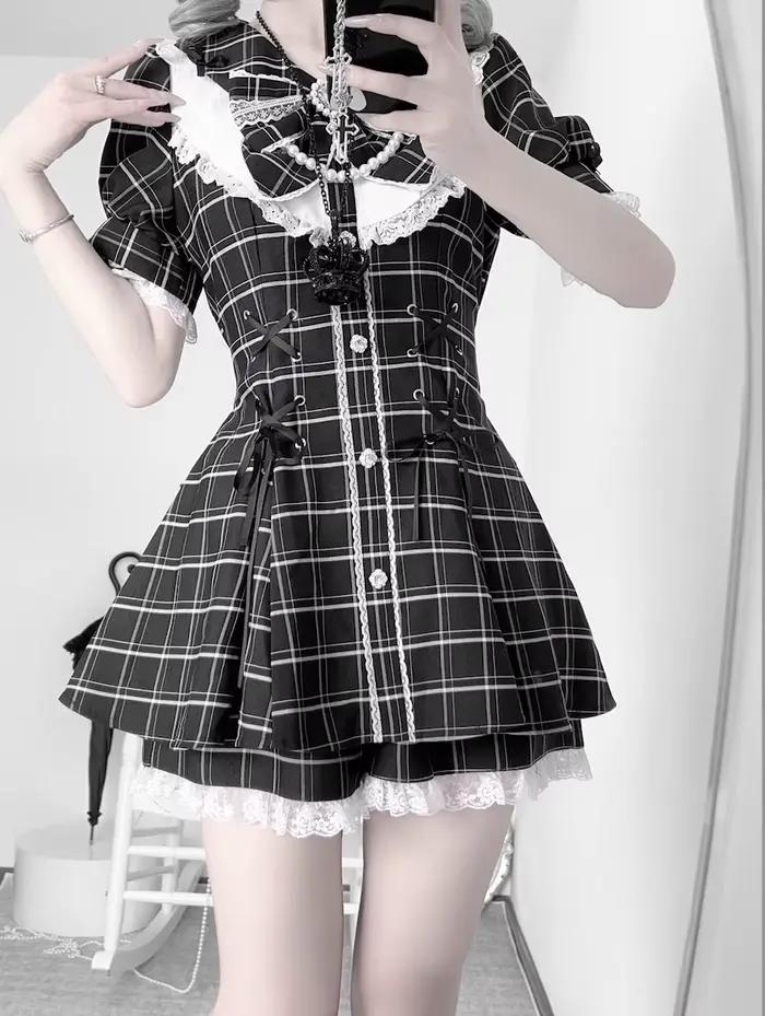 Robe Lolita style Jirai Kei Kawaii avec nœud pour femme