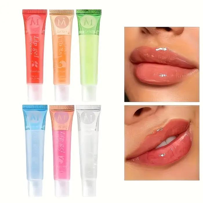 6 pièces/ensemble, brillant à lèvres transparent hydratant, VE, églantier, argan, hongole poivrée, saveur de noix de coco, huiles à lèvres repulpantes translucides cadeau S
