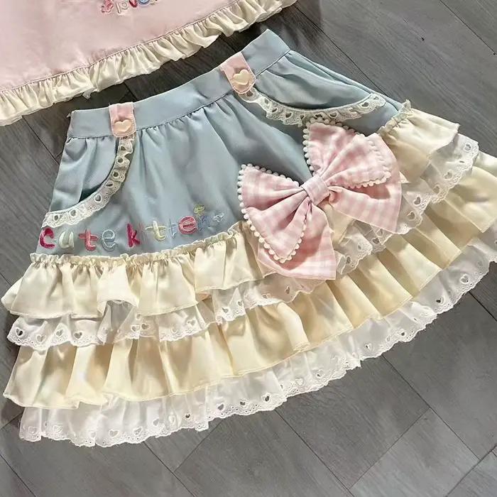 Юбка Faldas Mujer 2026 Ropa printemps haut mince Y2k doux décontracté japonais Kawaii Jupe gâteau Mini nœud femmes