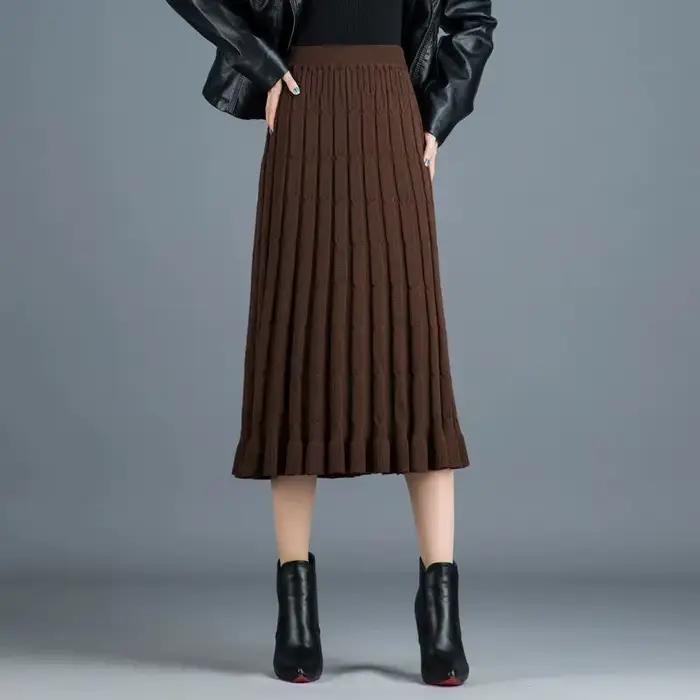Jupe plissée tricotée mi-longue pour femme