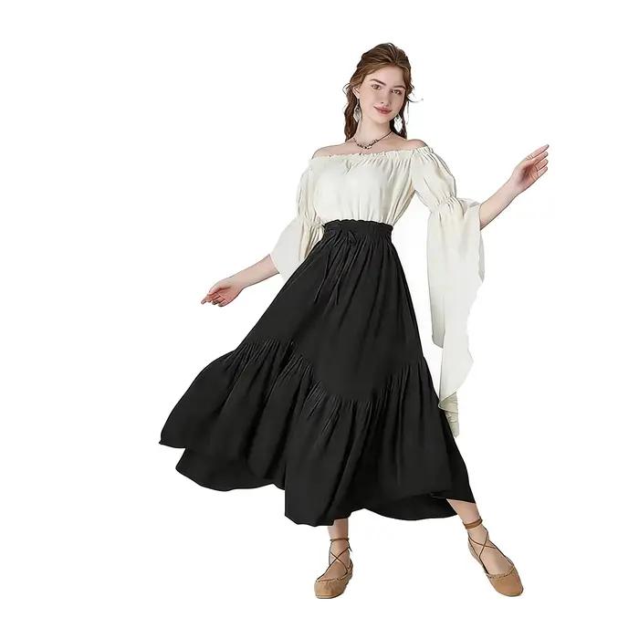 Femmes Maxi jupe Vintage taille haute une ligne victorienne