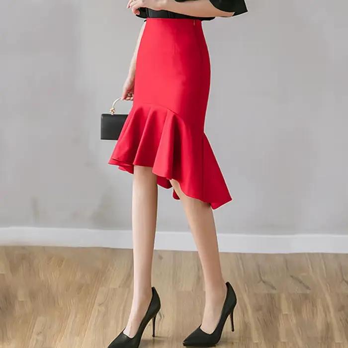 Jupe sirène épissée à volants pour dames de bureau