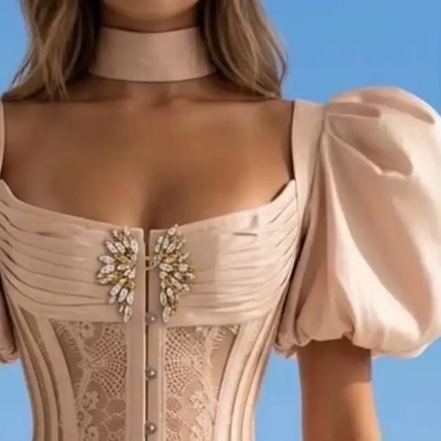 Robes de bal longues couleur champagne, transparentes et perlées, style Arabie Saoudite Dubaï, Robe de Soirée du Moyen-Orient, Robe de Soirée personnalisée