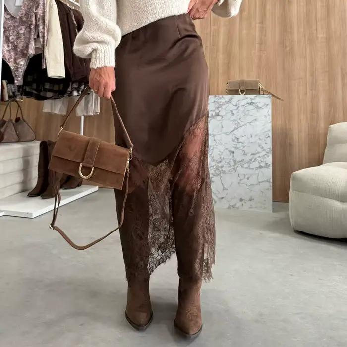 Jupe longue en Satin et dentelle pour femmes