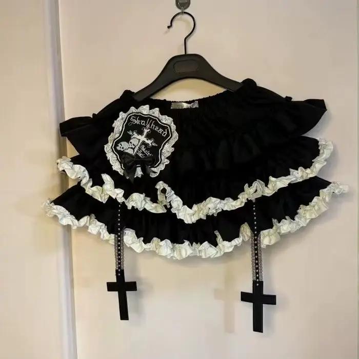 Y2k gothique Punk noir blanc jupe courte femmes poussin chaud foncé à pois à volants gâteau