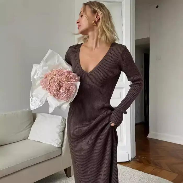 Jupe tricotée Slim à manches longues pour femmes