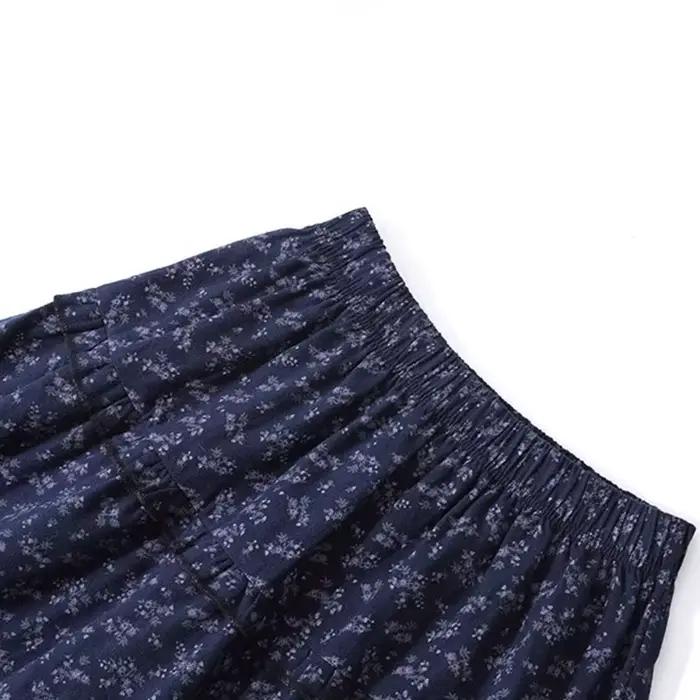 Nouveau élégant bleu foncé à fleurs femmes taille haute rétro bleu jupe florale femme a-ligne jupe décontracté paresseux vent jupe longue