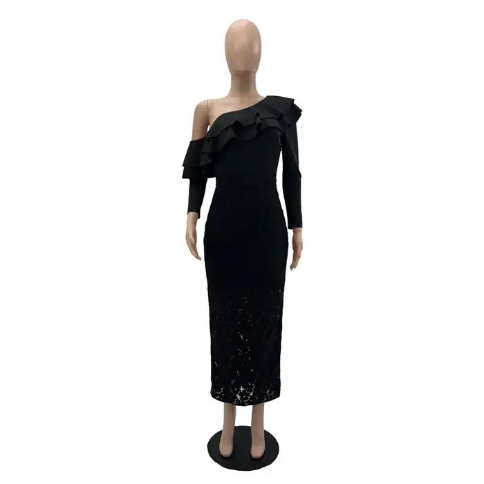 Robe longue sexy en dentelle à volants irréguliers pour femme