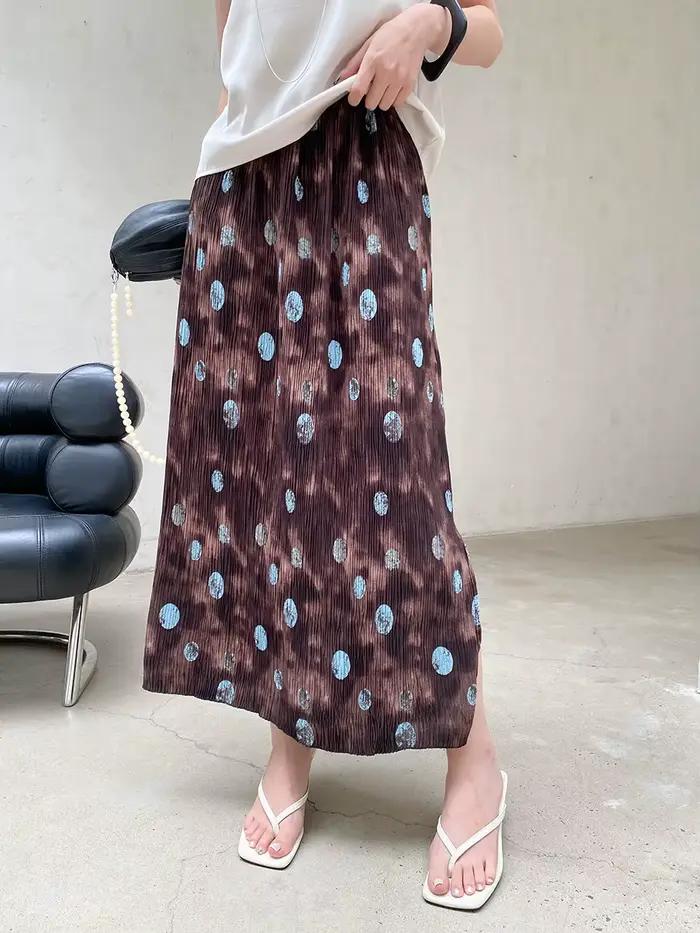 Jupe droite plissée à taille élastique pour femme, style rétro imprimé, texture décontractée, idéale pour l'été