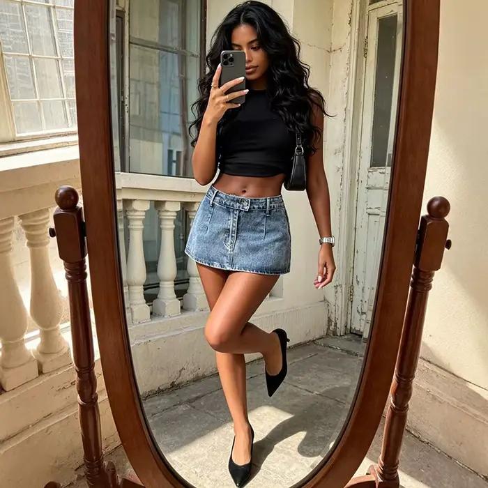 Jupe en jean rétro sexy pour femme, été 2026, anti-transparence, taille haute, mini-jupe trapèze amincissante, jupe enveloppante pour femme