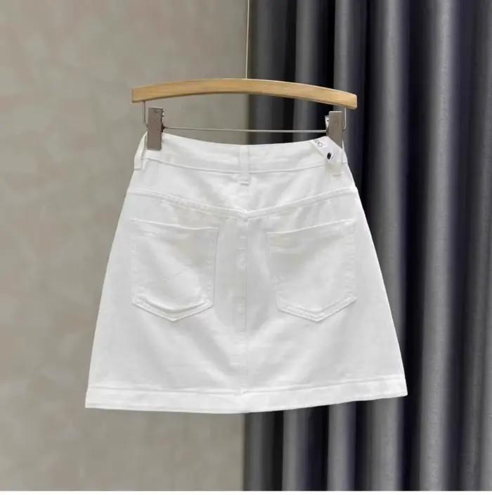Jupe en jean blanche pour femme, été 2026, taille haute, fine, anti-transparence, coupe trapèze, ajustée aux hanches