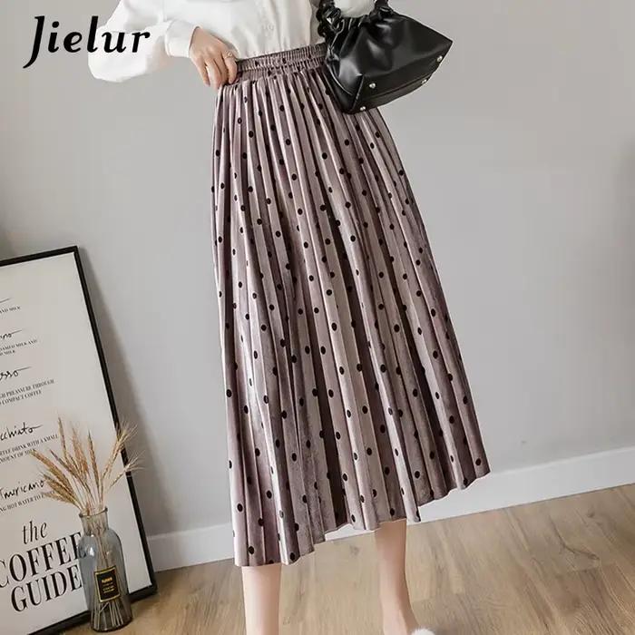Jielur – jupe plissée noire pour femme