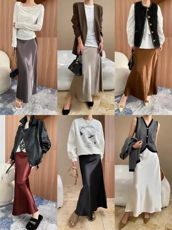 Jupe mi-longue en Satin brillant pour femmes
