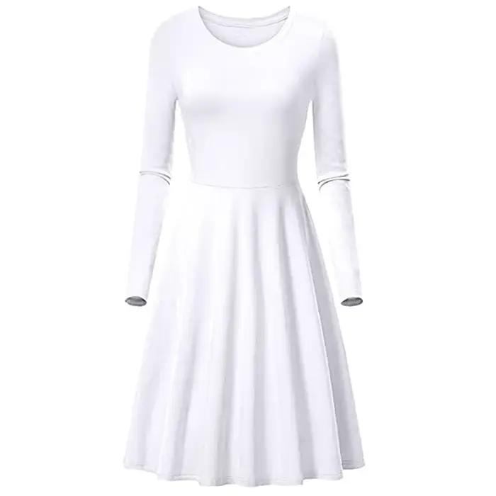 Robe trapèze à manches longues et col rond pour femme