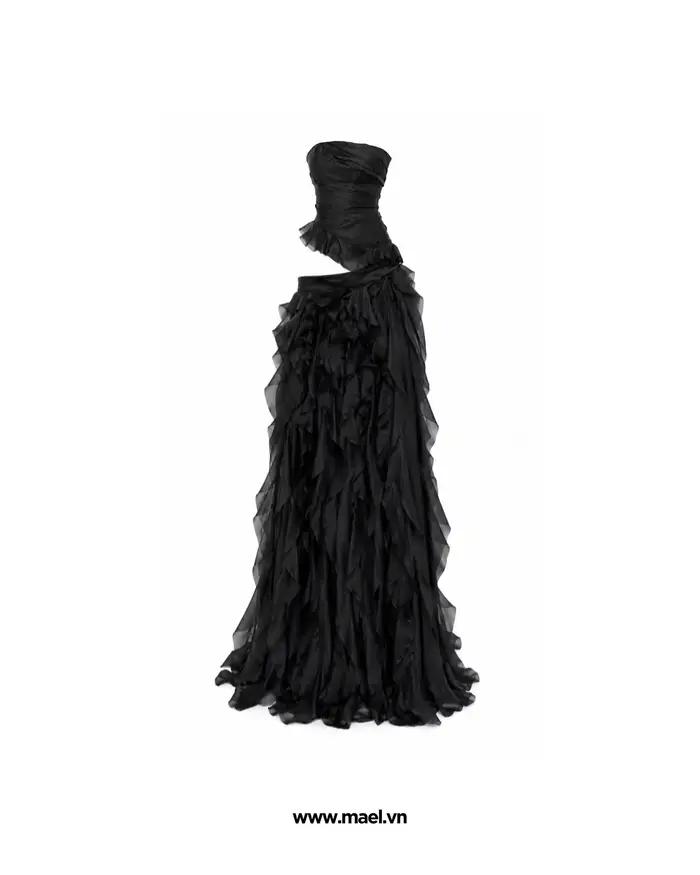 Jupe longue en organza noir fluide