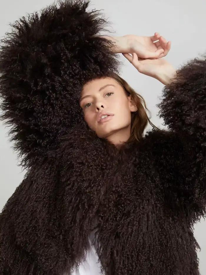 Manteau en fourrure de Mongolie pour femme, élégant, moelleux, couleur unie, épais, thermique, à manches longues, mode hiver, coupe oversize