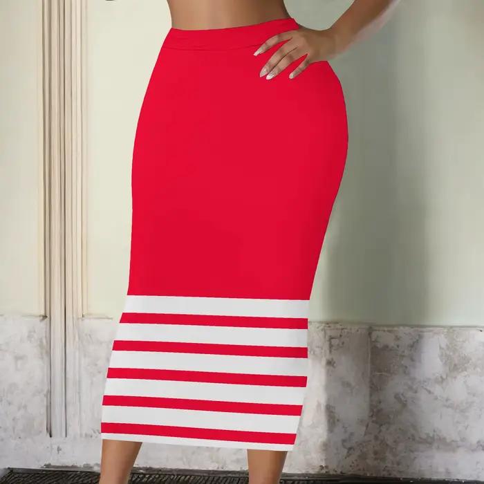 Jupe rayée rouge, jupe crayon midi