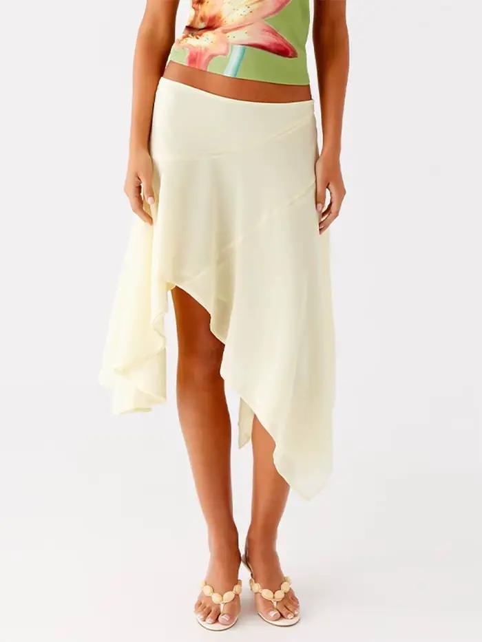 Jupe midi taille haute à ourlet asymétrique et irrégulier
