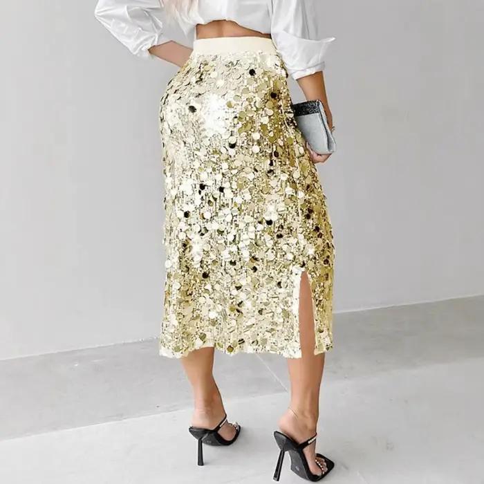 Jupe Sexy à paillettes, taille haute, moulante aux hanches, à la mode, couleur unie, élégante, mi-longue, jupes à paillettes