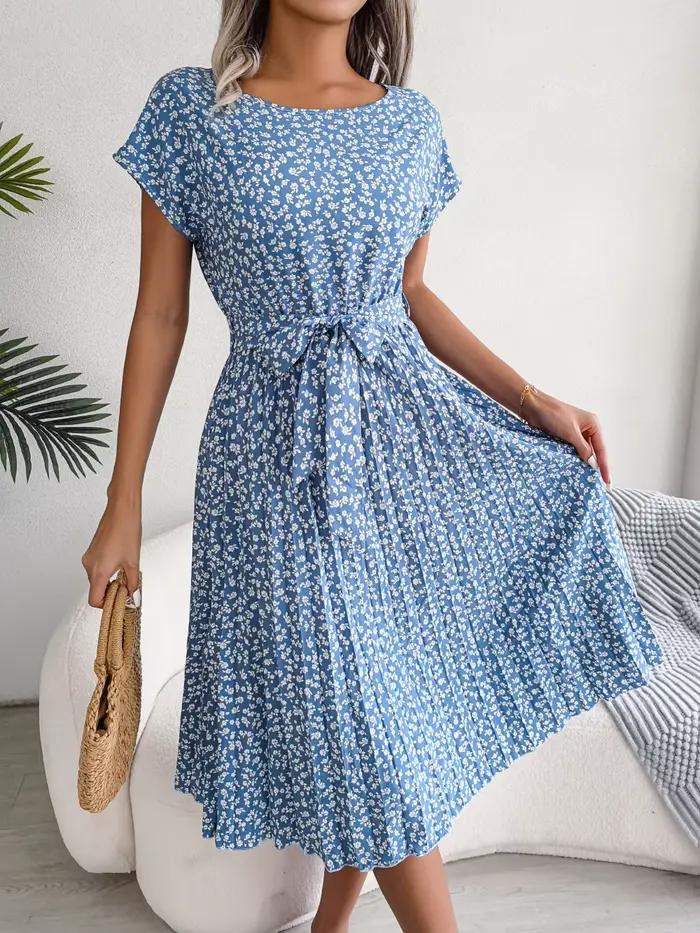 Robe longue plissée à fleurs pour femmes