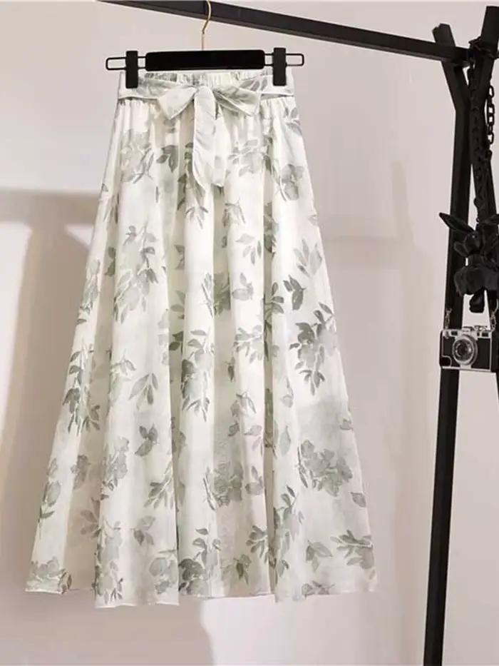 Jupe longue femmes pour printemps été dame Style coréen blanc noir en mousseline de soie soleil école taille haute