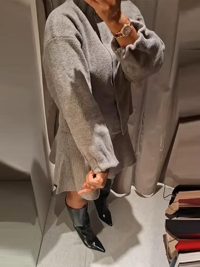 Ensemble veste Mini jupe élégante à col haut pour femme