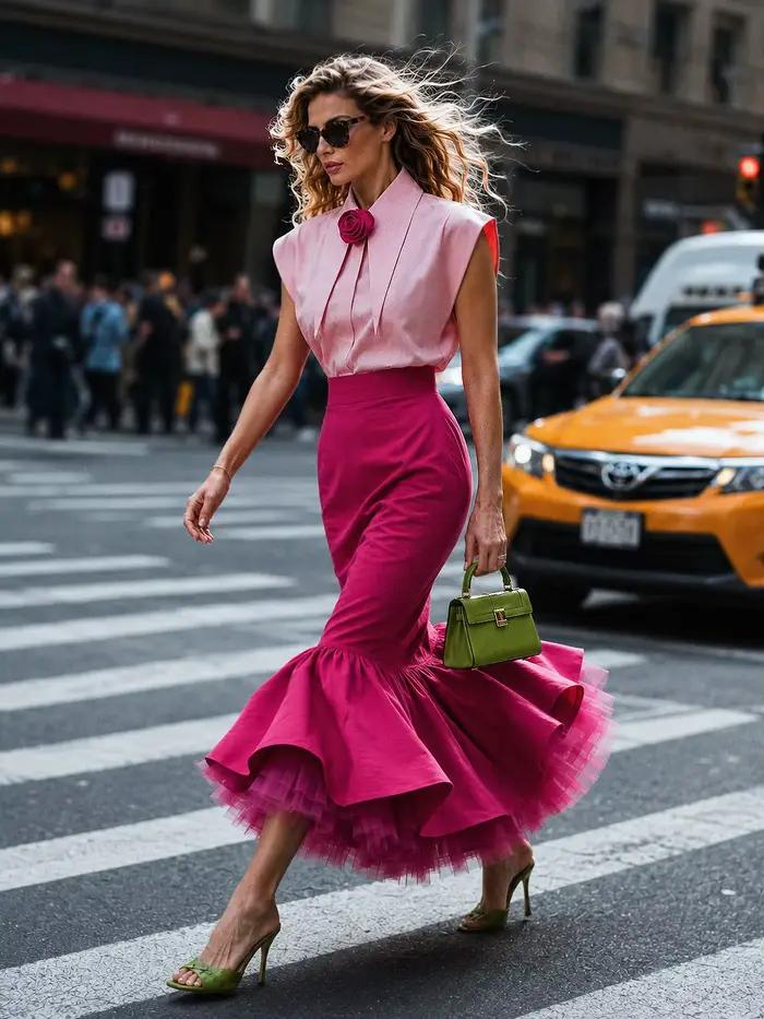 Nouvelle jupe sirène rose vif pour femme
