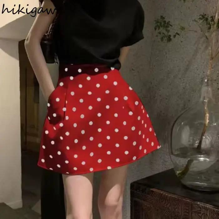 Mini jupes Vintage pour femmes 2025 Faldas Mujer De Moda taille haute a-ligne douce Jupe à pois mode