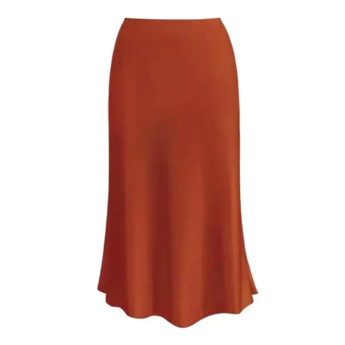 Jupe longue en satin de soie élégante à volants pour femmes, couleur unie, fermeture éclair au dos, occassions spéciales, chez soi, quotidien, décontracté