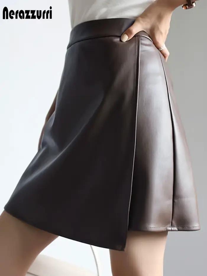 Nerazzurri printemps mini jupes en simili cuir pour femmes 2021 marron jupe courte