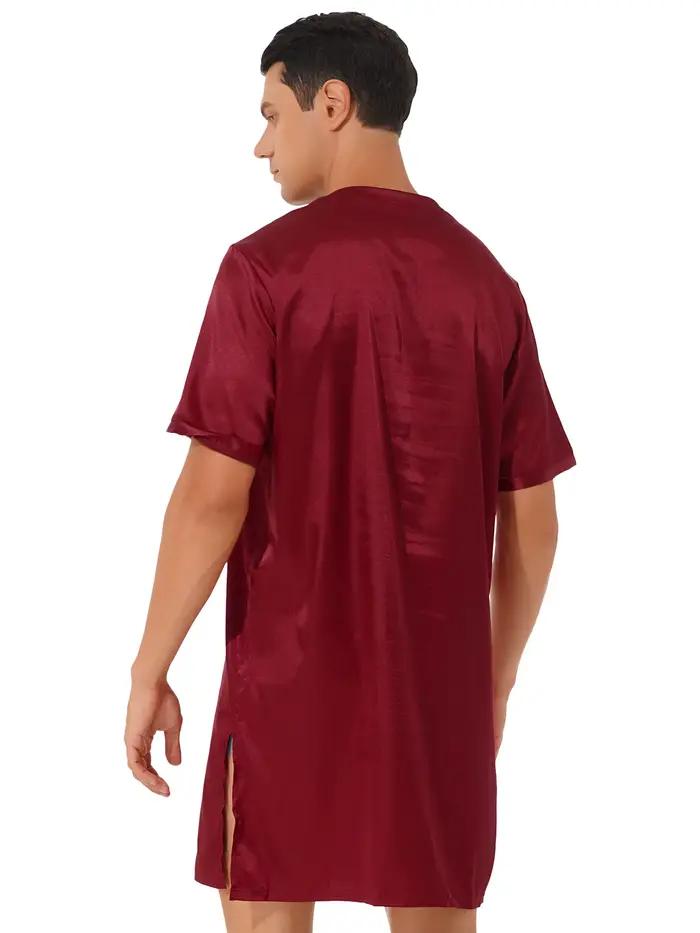 Hommes femmes Satin chemise de nuit col en V à manches courtes vêtements de nuit vêtements de nuit Homewear côtés fendus vêtements de nuit Robe de nuit peignoir