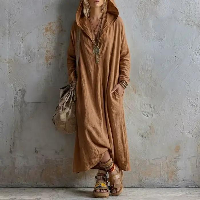 Robe longue à capuche bohème pour femme