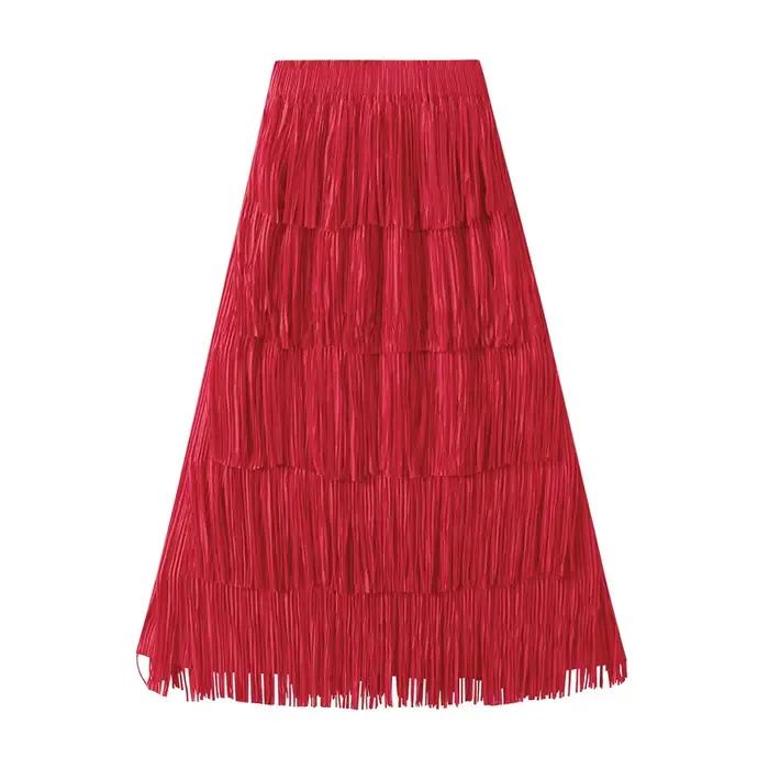 Jupe plissée haut de gamme à franges et patchwork pour femme