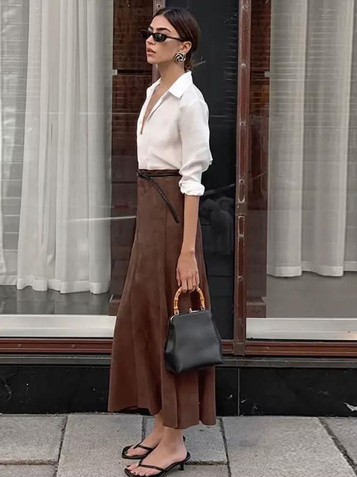Demi-jupes en daim vintage pour femmes