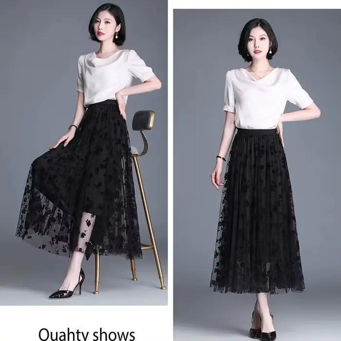 Femmes coréennes jupe en Tulle mode été crochet Floral
