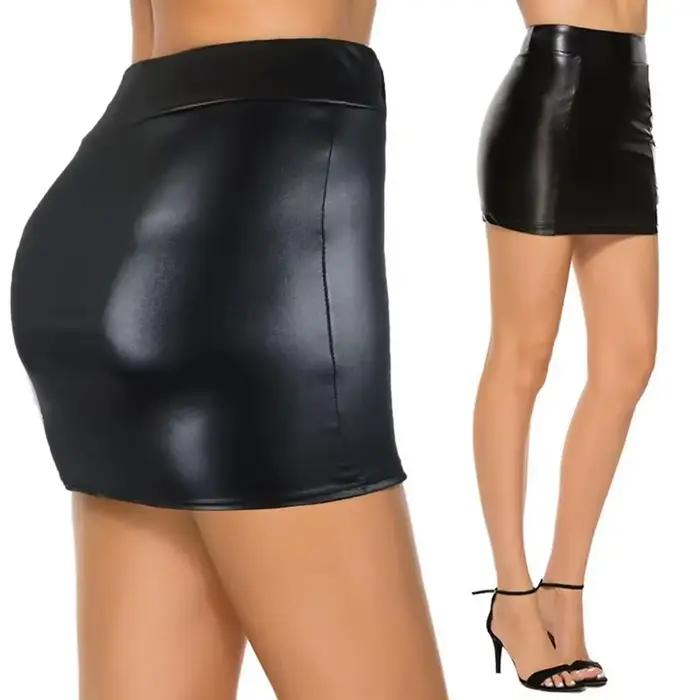 Femmes Mini jupe couleur unie taille haute coupe ajustée maigre mat Faux cuir confortable banlieue moulante