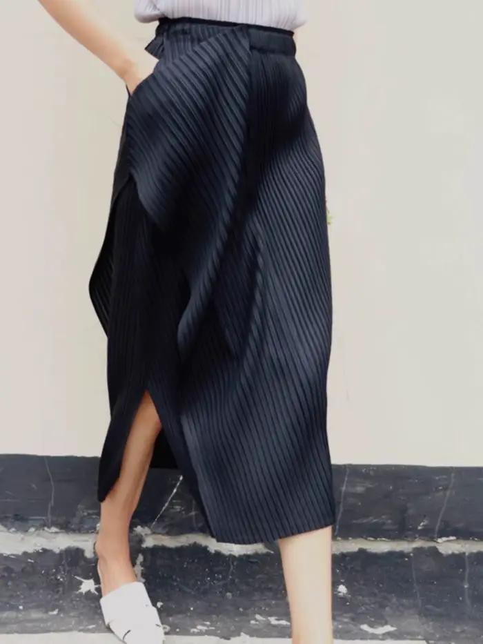Miyake jupe plissée irrégulière femmes 2025 printemps été mode coréenne casual jupes plissées droites