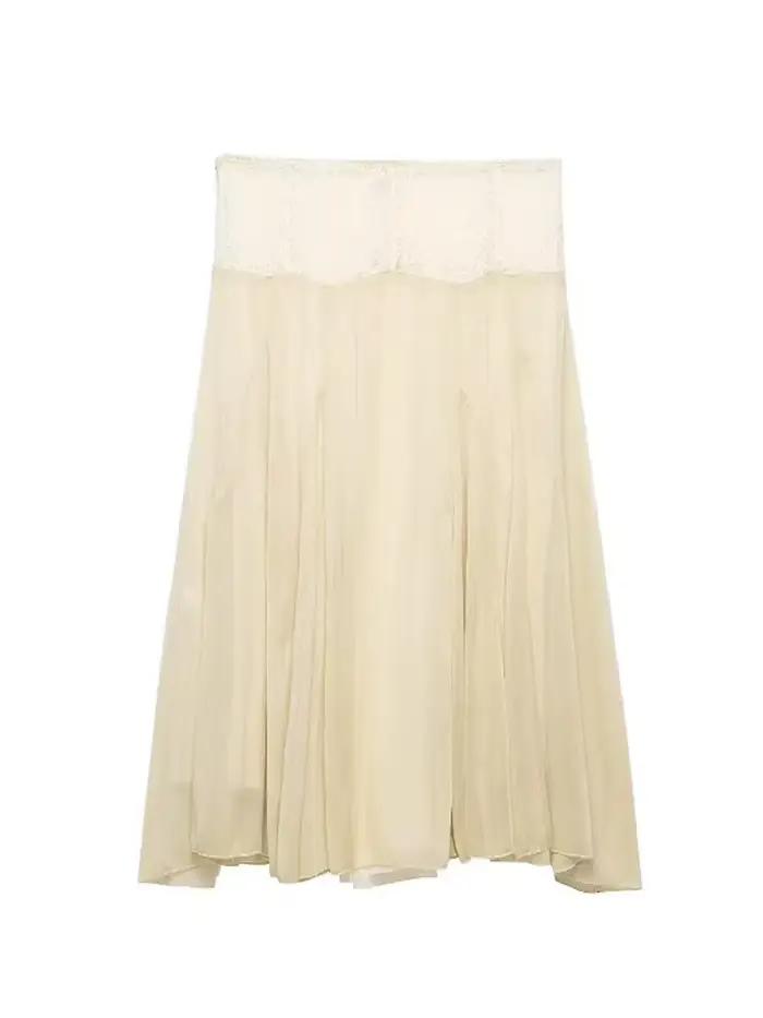 Jupe plissée en dentelle patchwork pour femme
